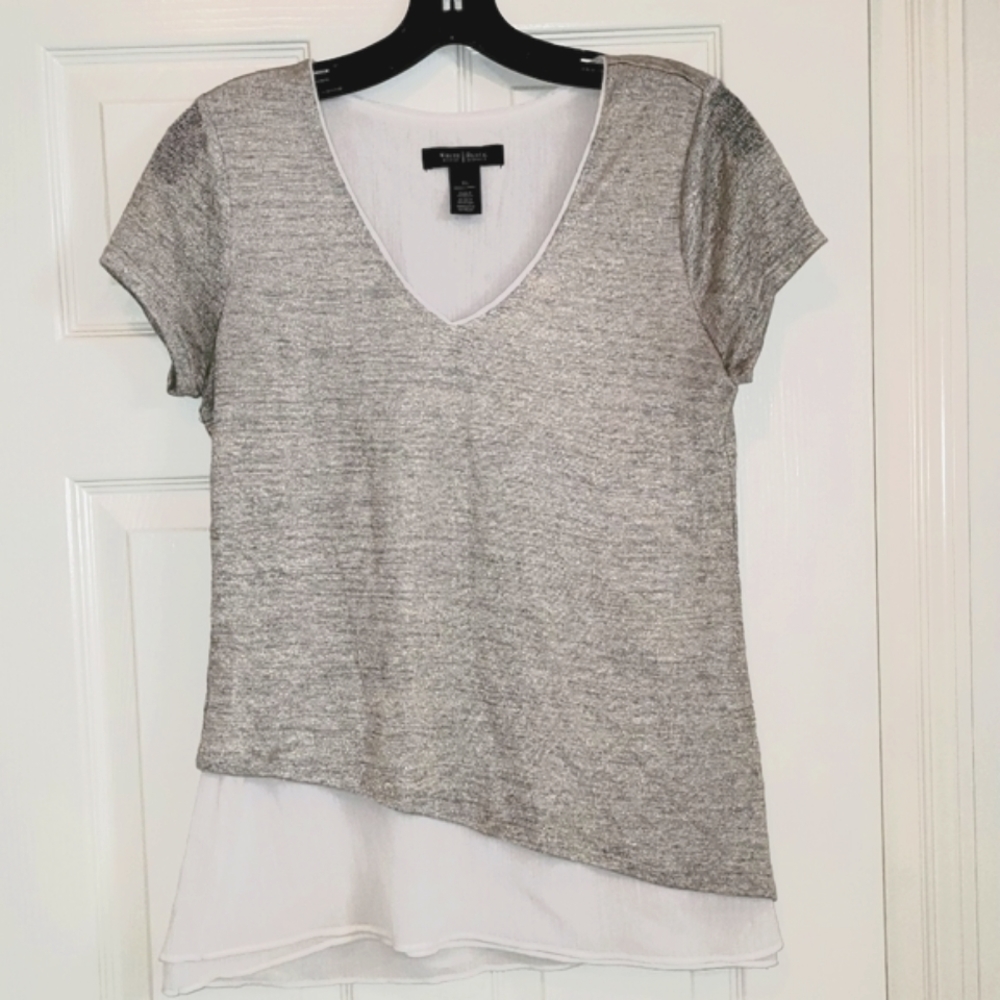 WHBM Layered Asymmetrical Knit Blouse Sz XS